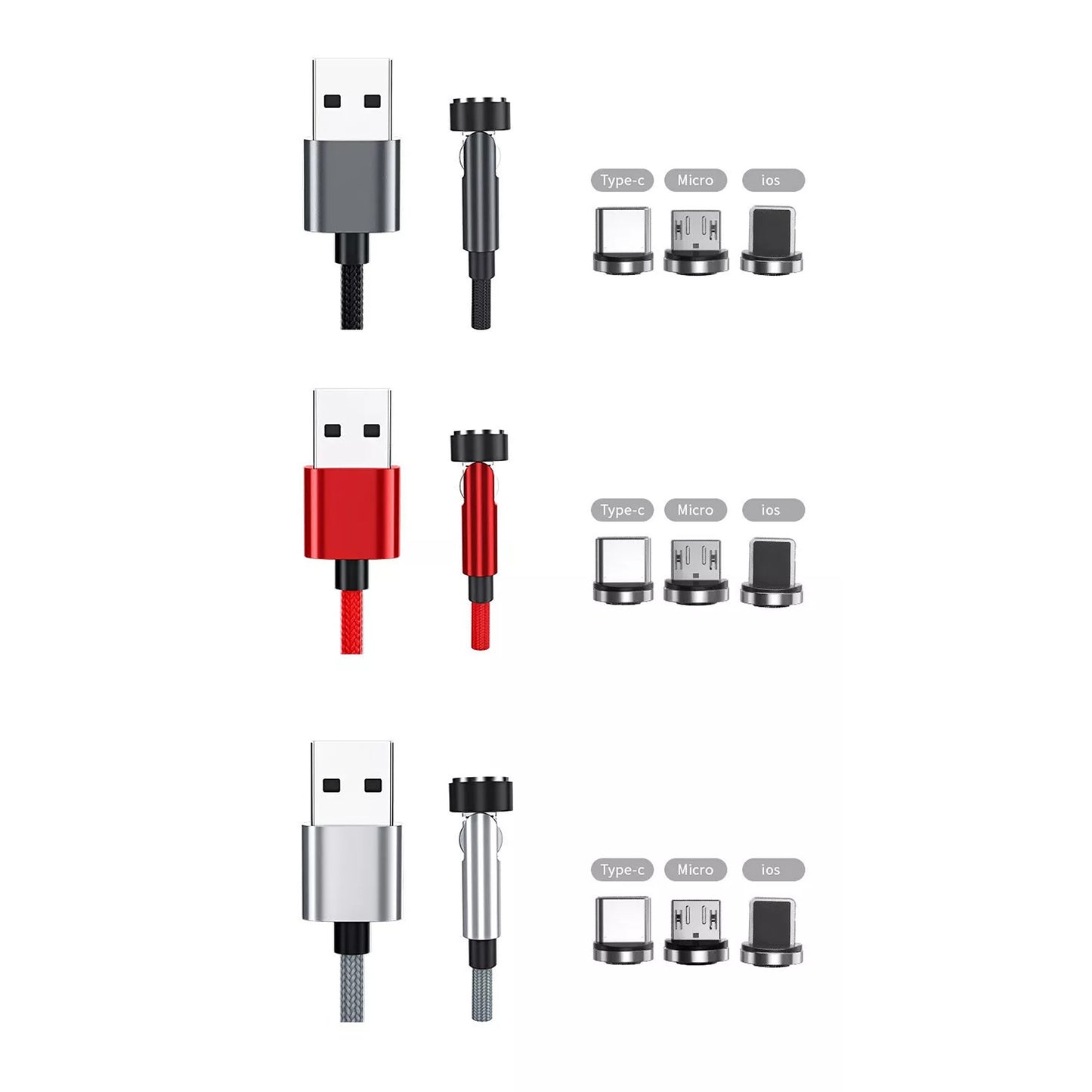 3 in 1 Magnetic Fast Charging Cable 540 Rotating USB Charger for Type-C Micro USB iPhone