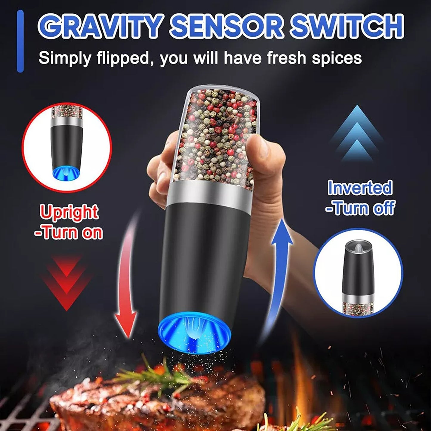 Gravity Electric Salt and Pepper Grinder Set 2 Pack