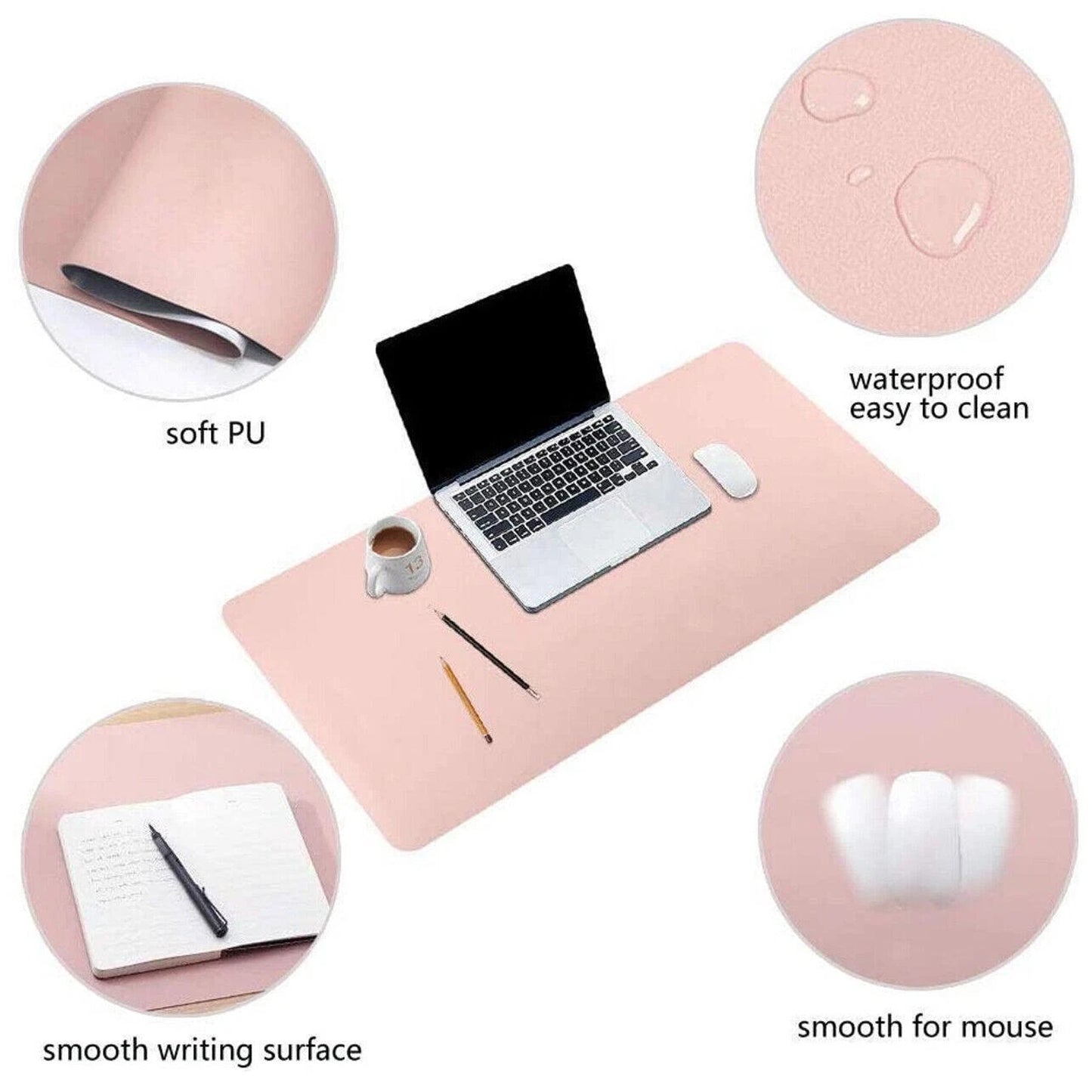 Pink PU Leather Extended Mouse Pad for Gaming and Office Use
