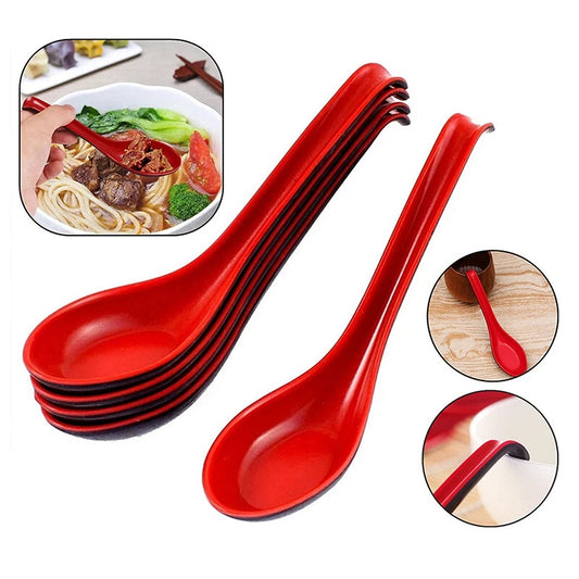10PCS Japanese Chinese Style Ramen Soup Spoons with Hook Handle