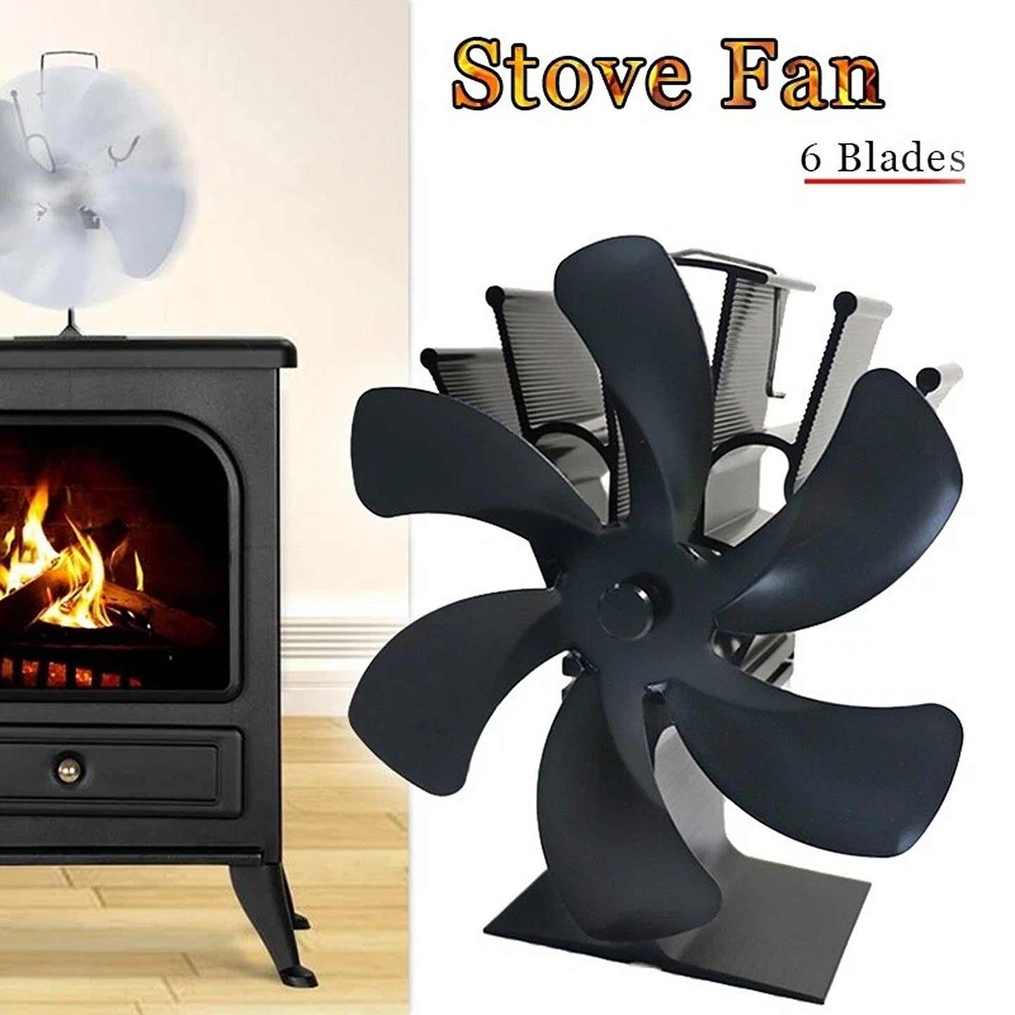 6 Blade Heat Powered Stove Fan for Wood Burner and Log Fire