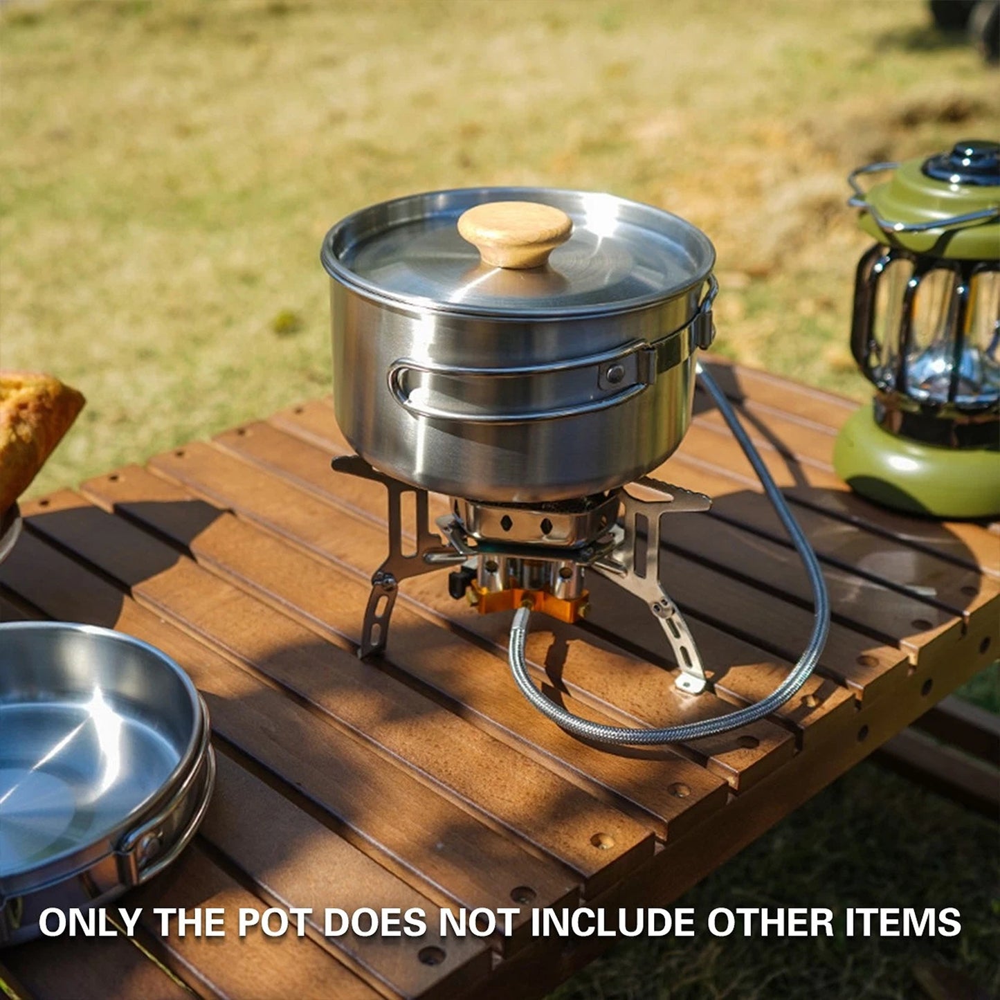 2pcs Stainless Steel Camping Pot and Pan Set with Folding Handles