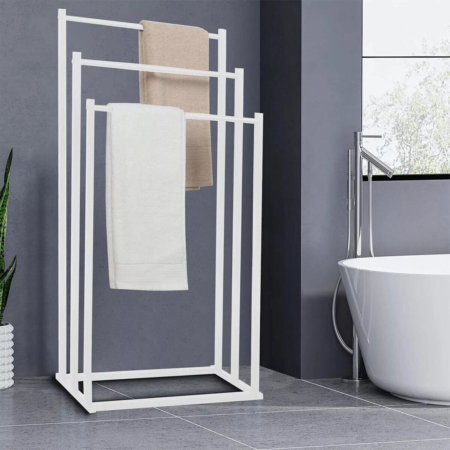 3 Tier Freestanding Metal Towel Rack with Drying Bars