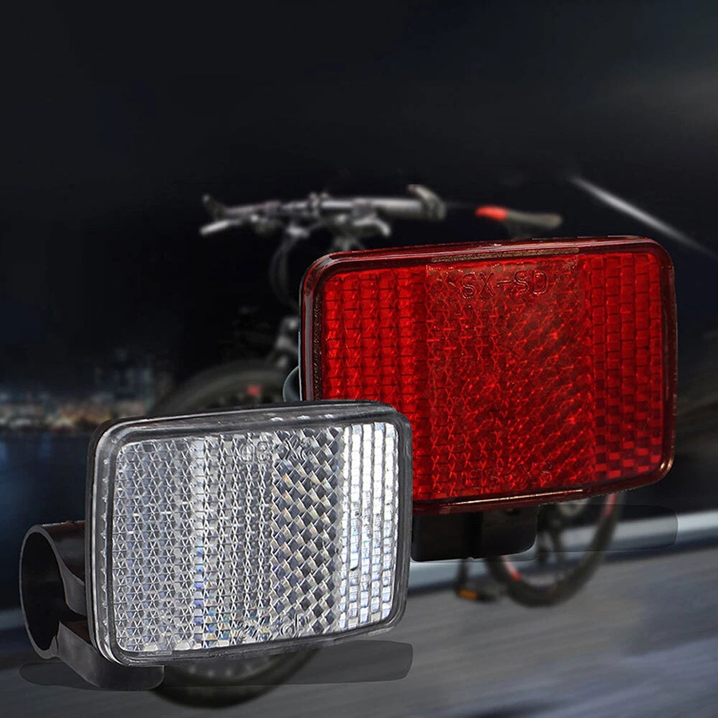 2PCS Bike Reflectors Front and Rear Handlebar Mount Red and White