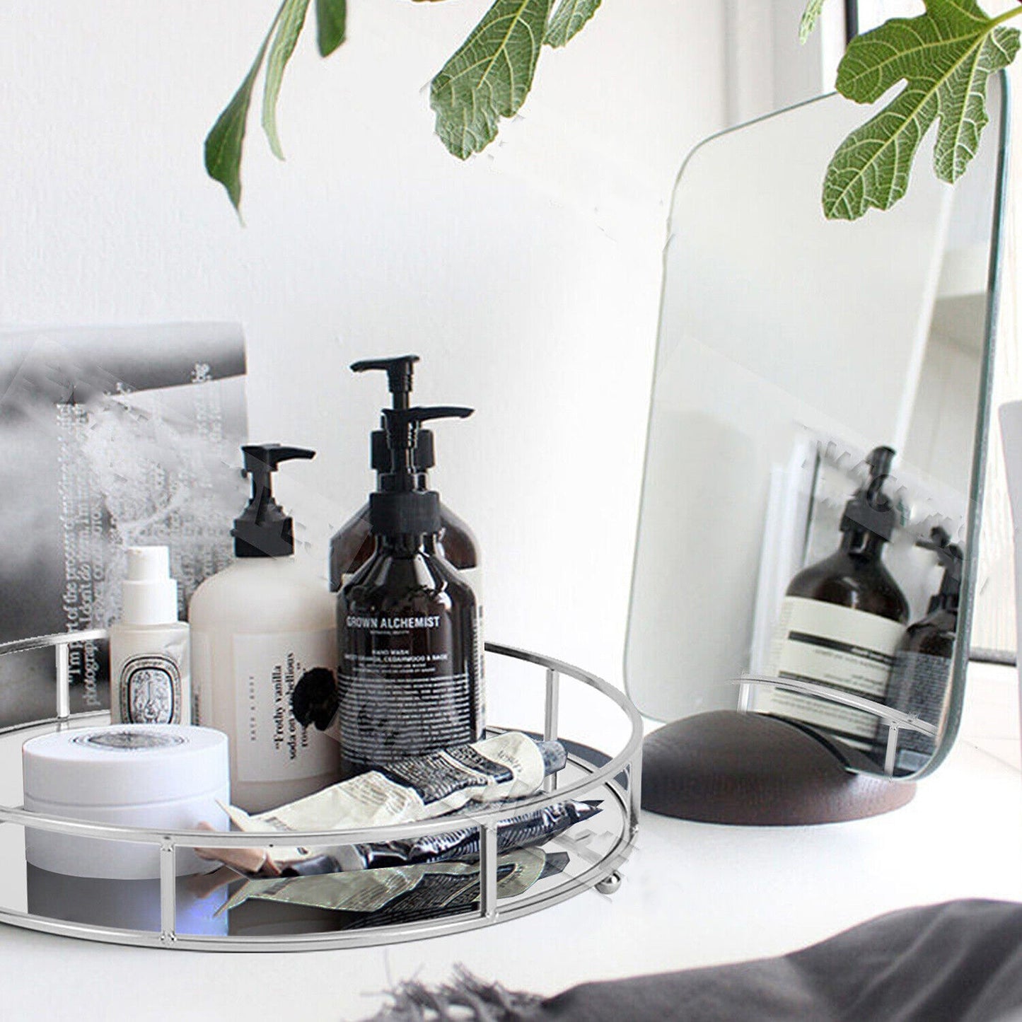 Round Mirror Serving Tray Table Home Chrome