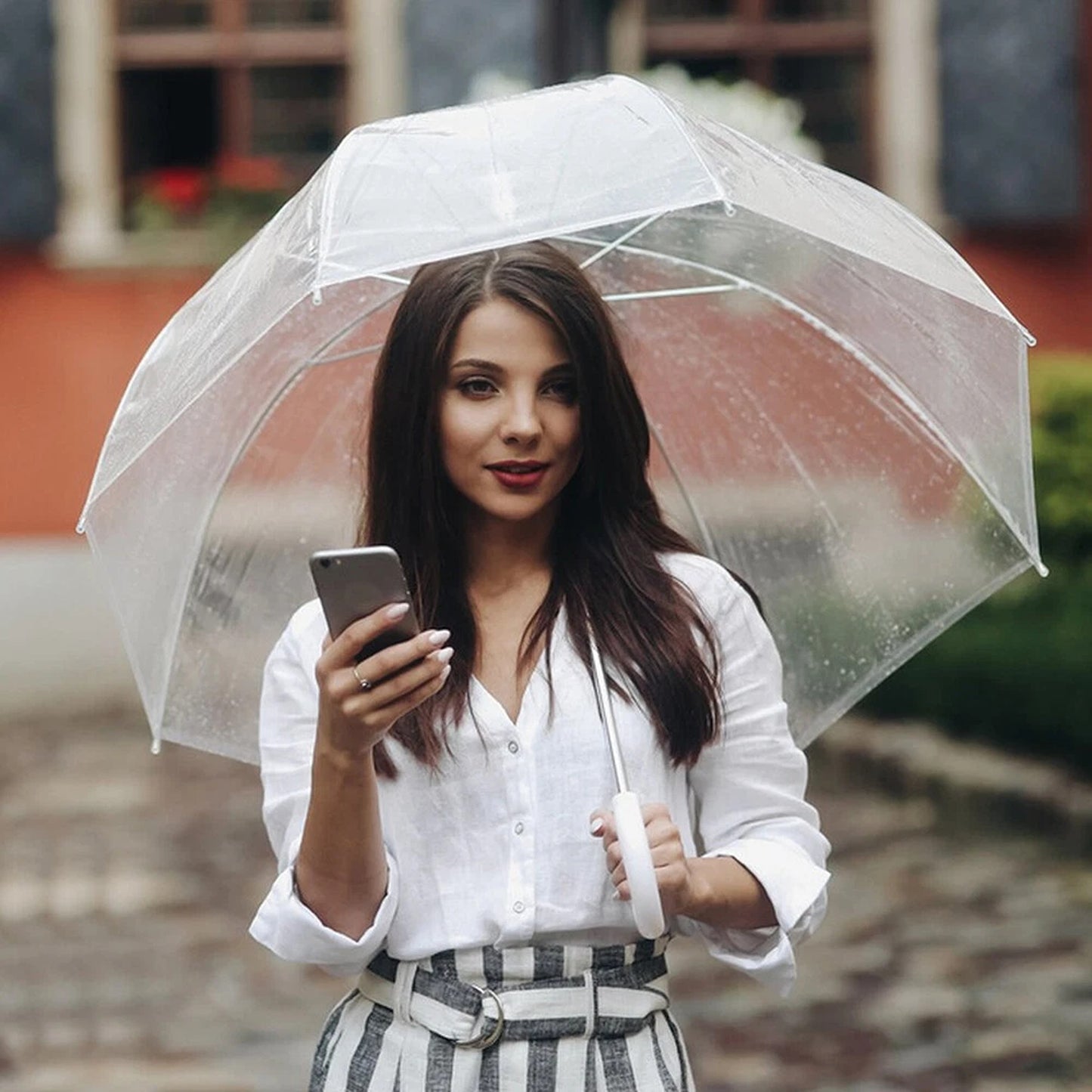 Clear Handle Dome Transparent Rain Umbrella Waterproof Semi Automatic