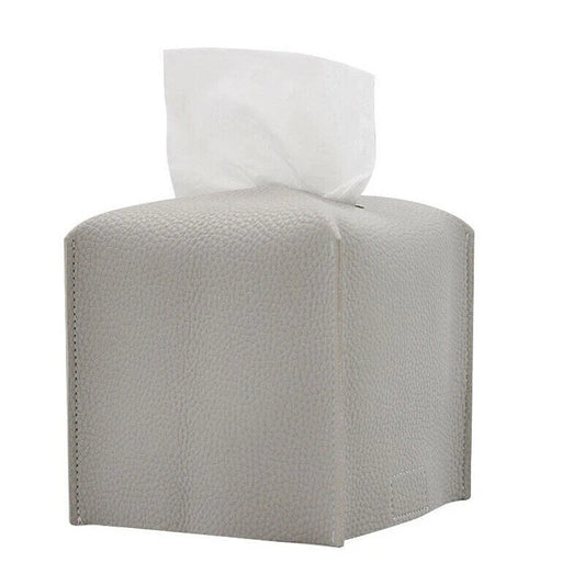 Tissue Box Storage Organizer with Elegant PU Leather Finish - Grey