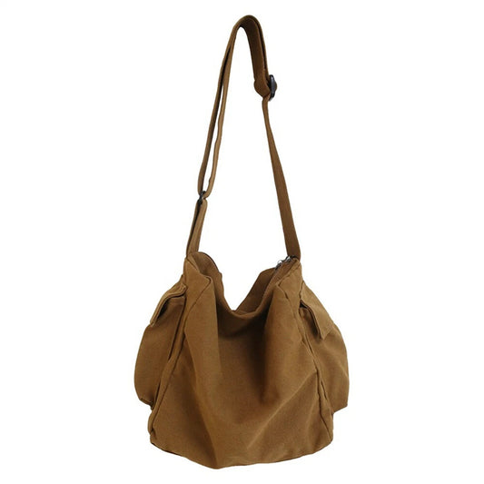 Coffee Men Women Canvas Shoulder Crossbody Bag Large Capacity Messenger Bag