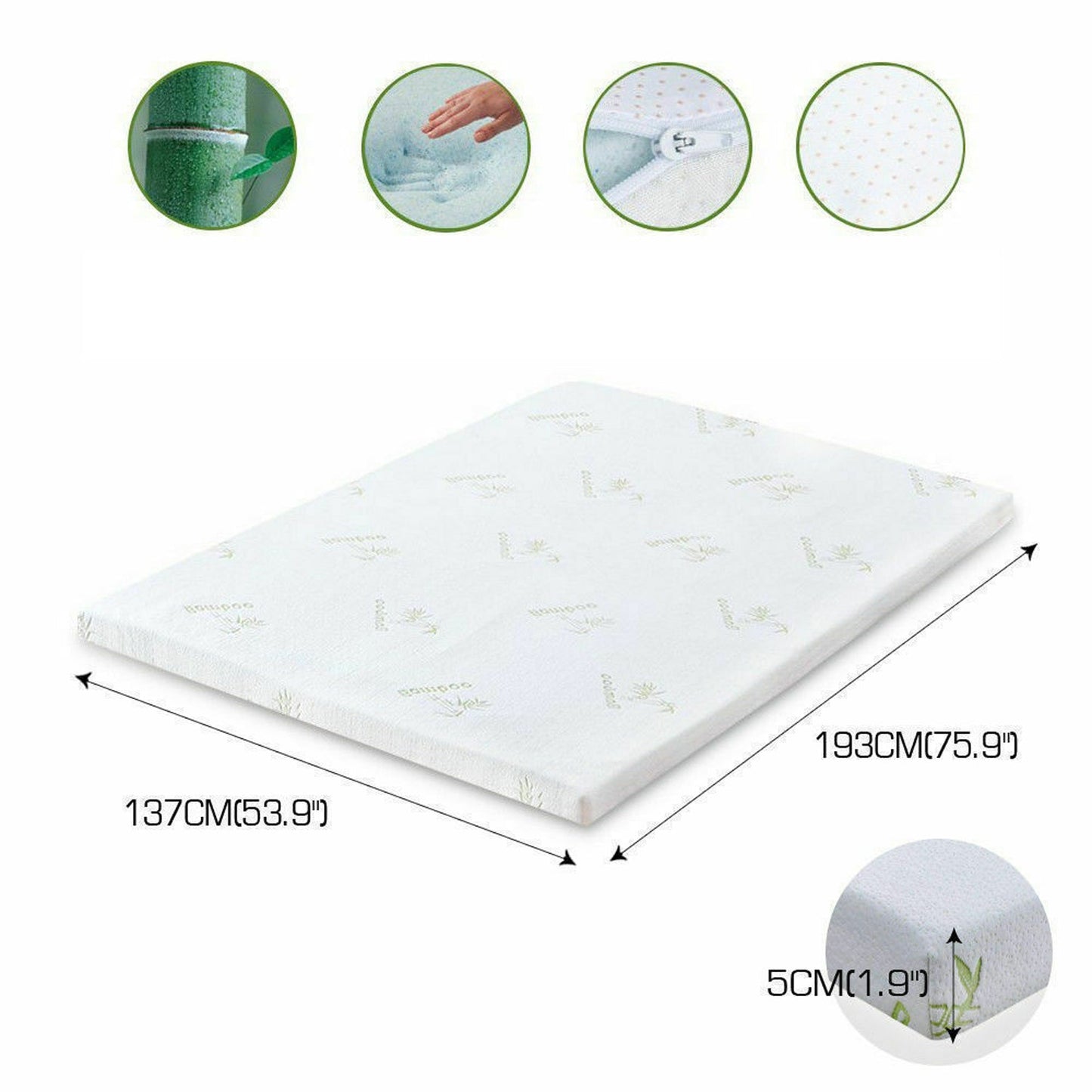 Bamboo Memory Foam Cool Gel Mattress Topper