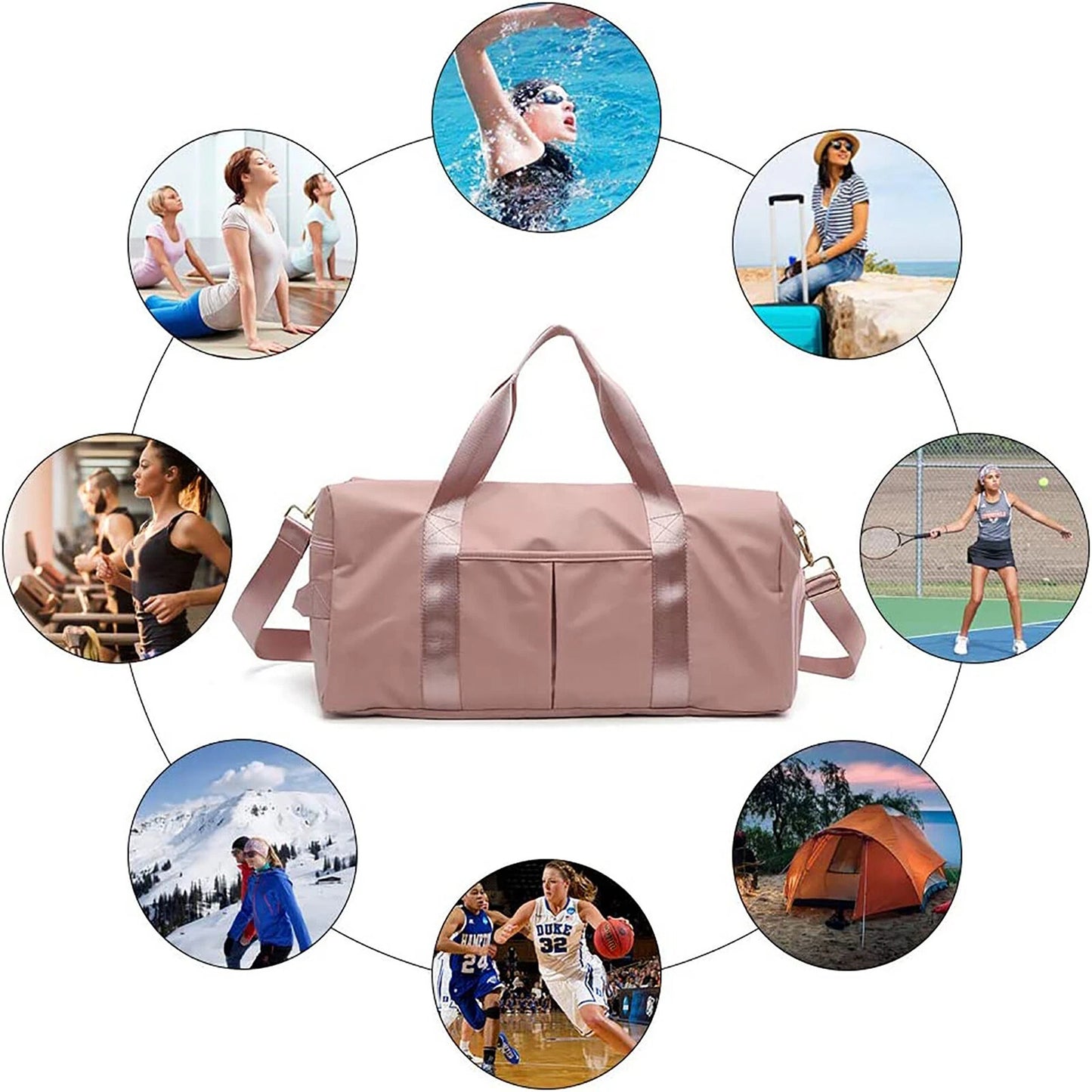 Large Capacity Travel Bag for Women Gym Sports Duffel with Shoulder Strap