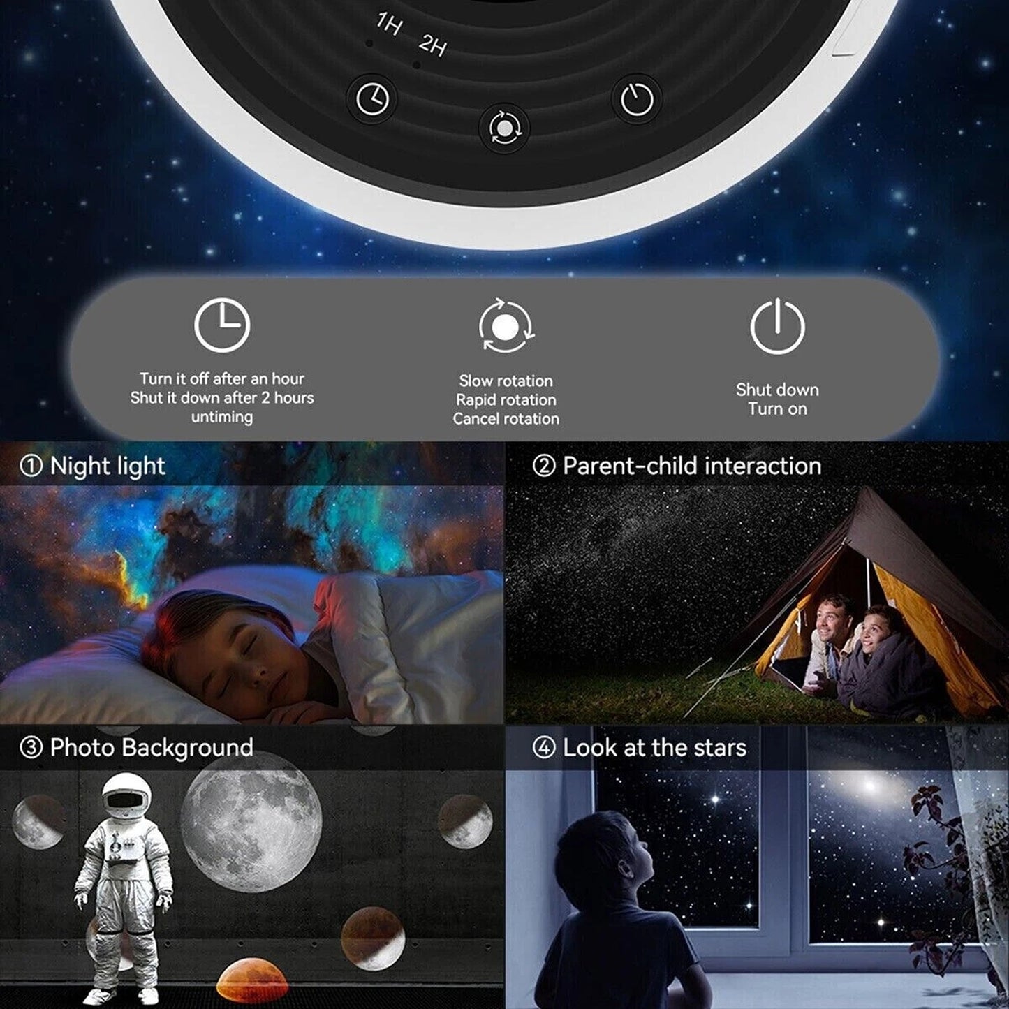 Rotating LED Starry Sky Projector Night Light with 12 Galaxy Themes