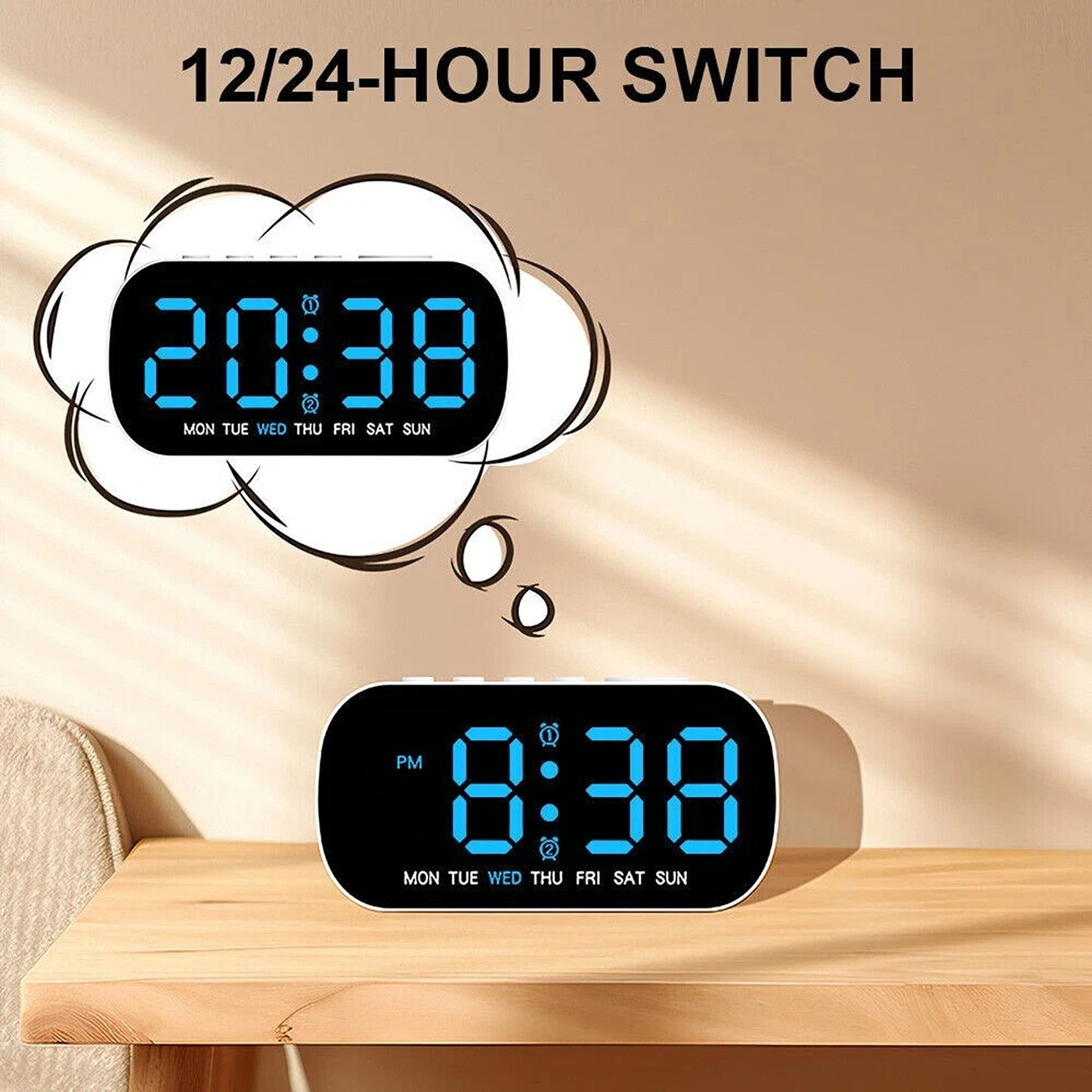 Digital LED Alarm Clock with Dual Alarm and Snooze Function