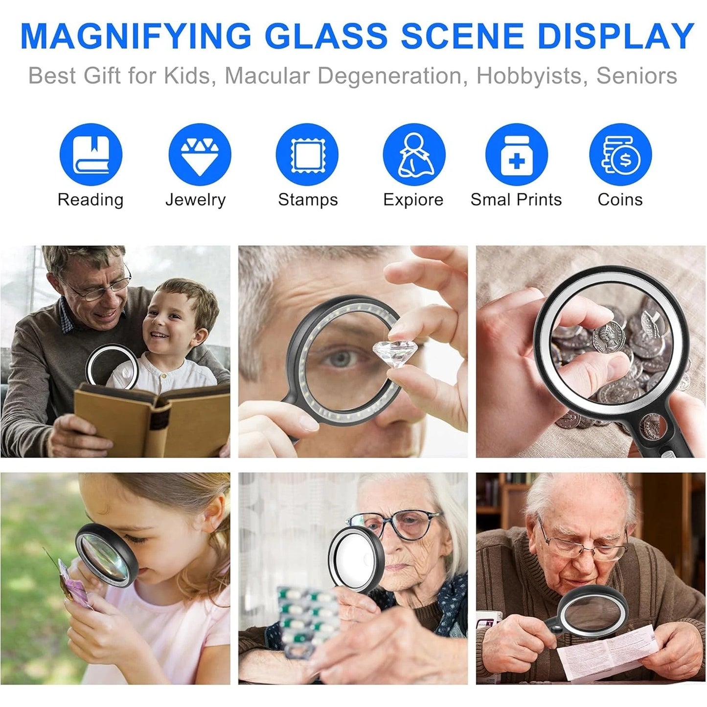 LED Magnifying Glass with 10x 20x 45x Zoom for Reading and Inspection