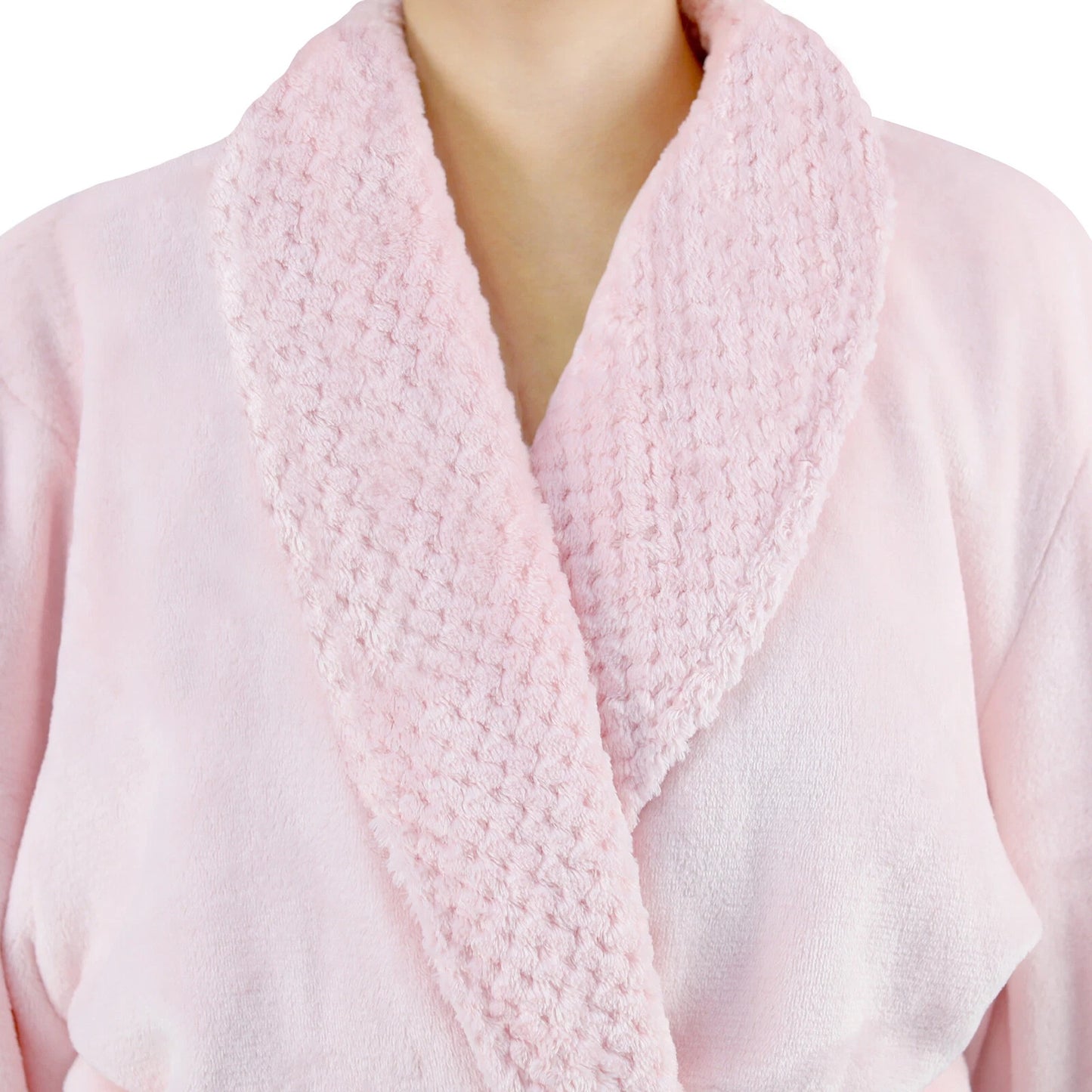 Flannel Fleece Bathrobe for Women and Men Lounge Dressing Gown - Light Pink