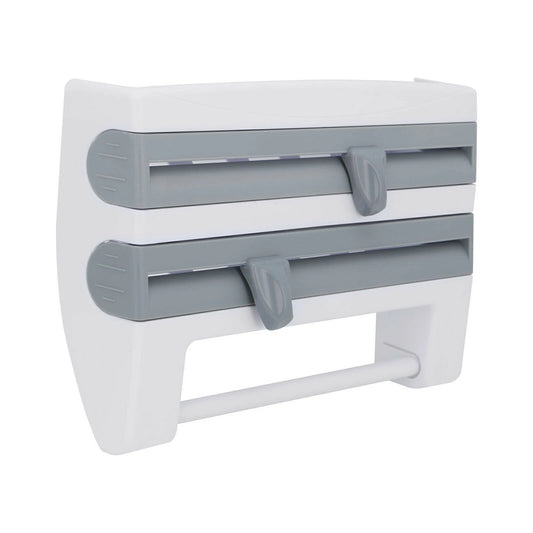 4 in 1 Kitchen Wrap Organizer with Foil Cling Film and Towel Holder Wall Mount Cutter
