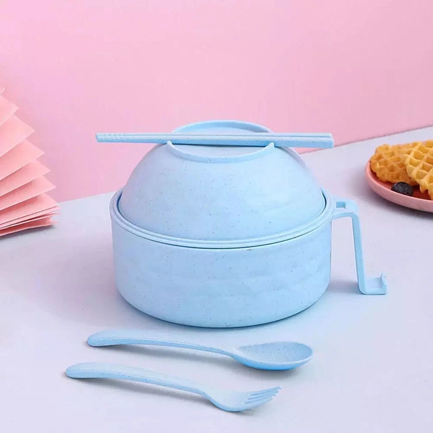 Blue Microwave Ramen Bowl Set with Chopsticks for Instant Noodles