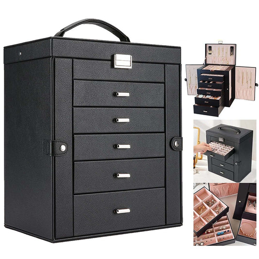 Large Leather Jewellery Organizer Case for Travel and Storage