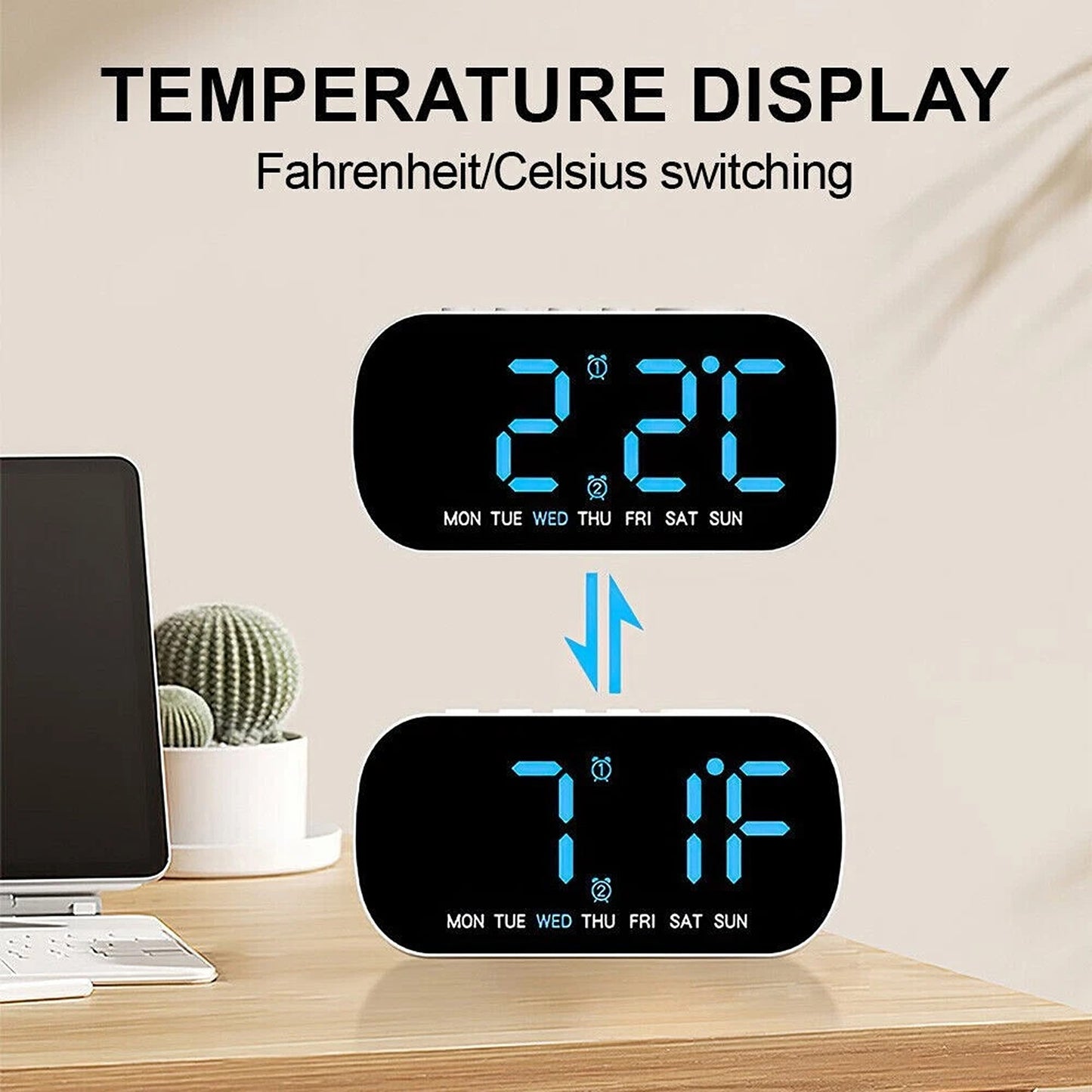 Digital LED Alarm Clock with Dual Alarm and Snooze Function