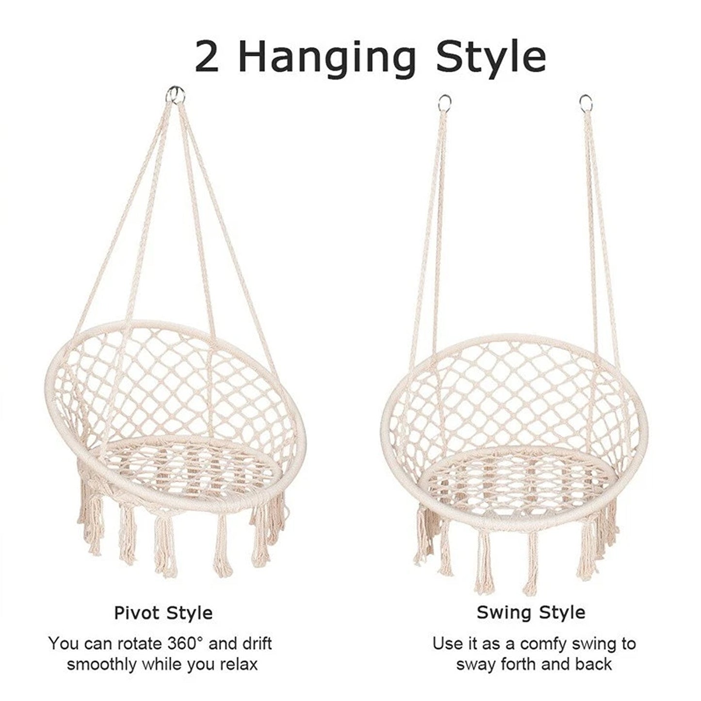 Beige Hammock Swing Chair Cotton Macrame Hanging Rope Seat