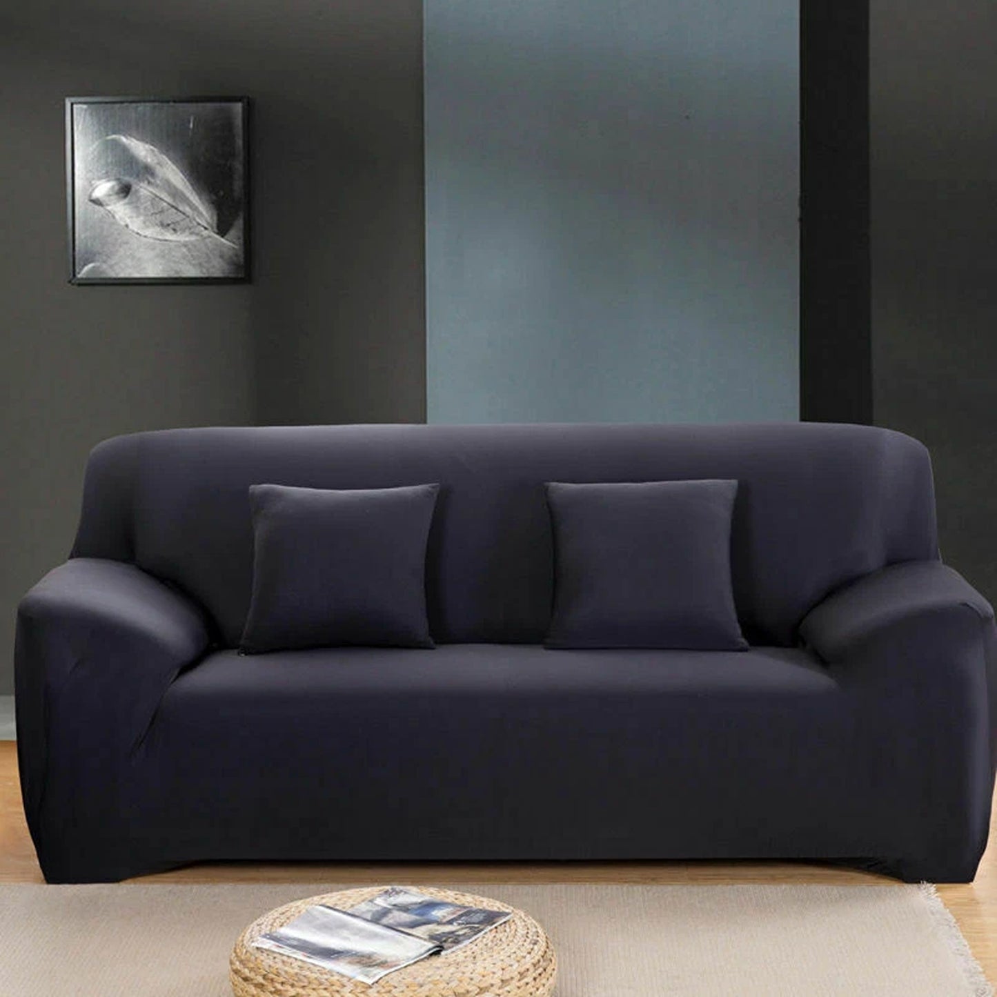 Stretch Sofa Slipcover Removable Couch Protector for 1 2 3 4 Seater - Black