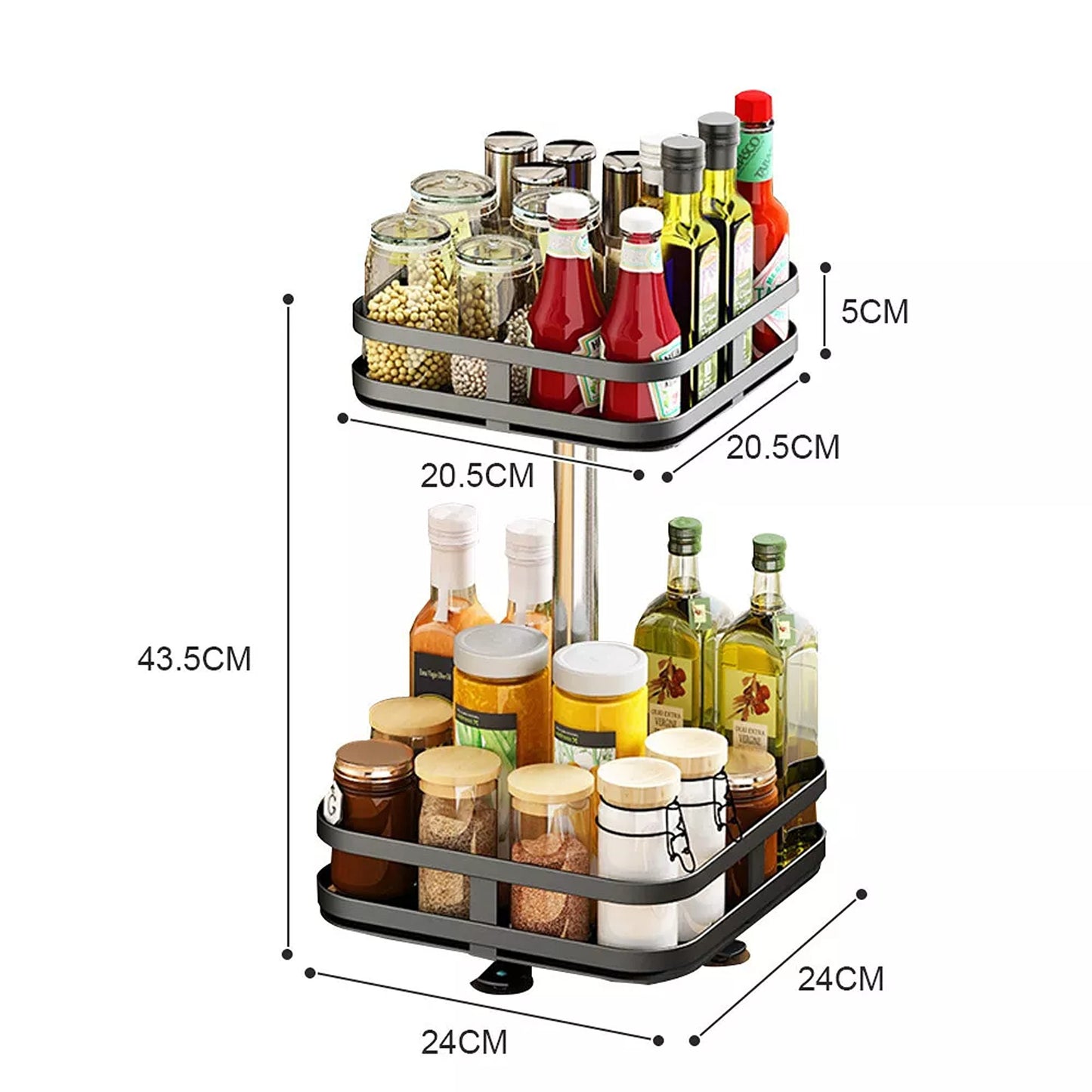 Bathroom and Kitchen Spice Rack Makeup Organizer Shelf Rotates Freely