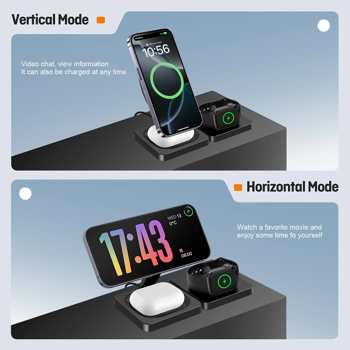 3 in 1 Wireless Charger Fast Charging Station for Apple Watch and iPhone 16 15 14 13 12