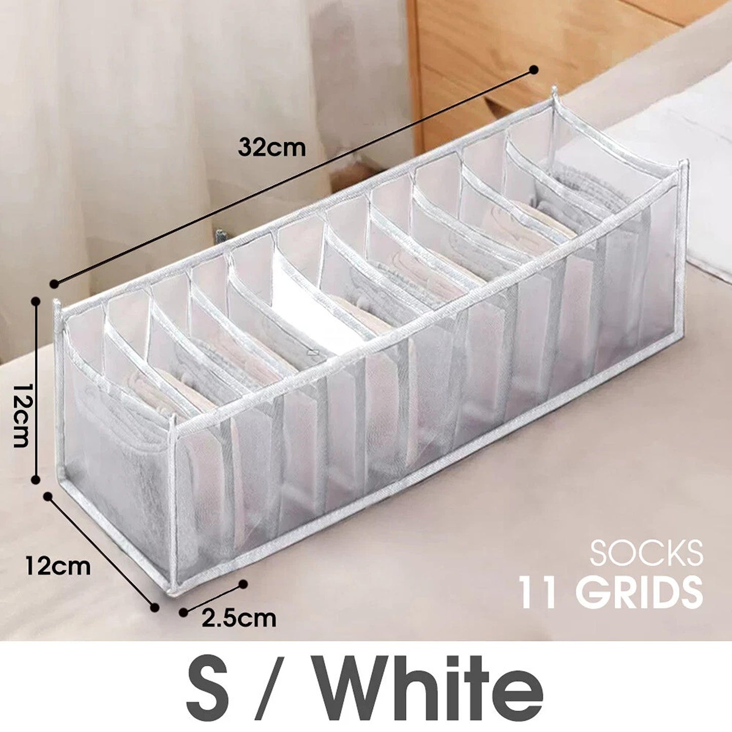 Clothes Organizer Wardrobe Storage Box Drawer Divider Mesh in Multiple Sizes