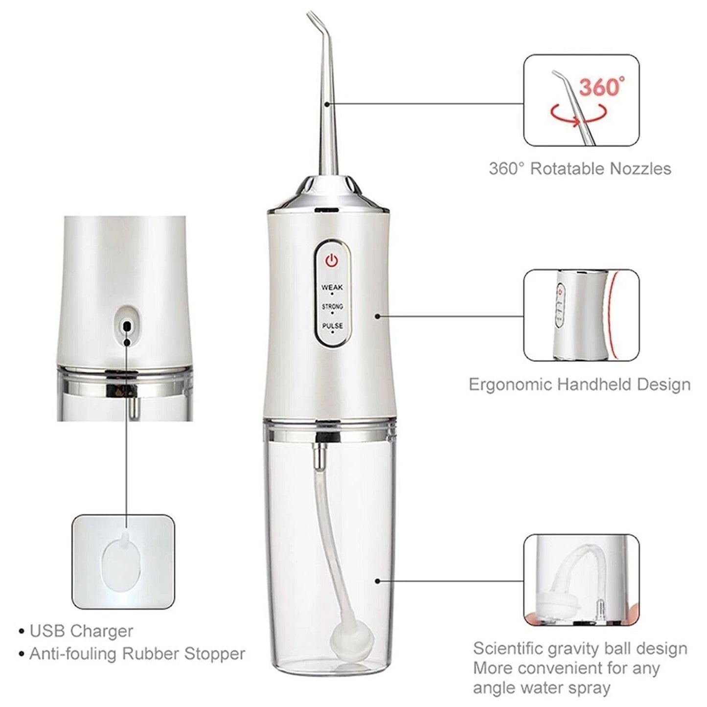 Cordless Dental Water Jet Flosser with 4 Nozzles for Teeth Cleaning
