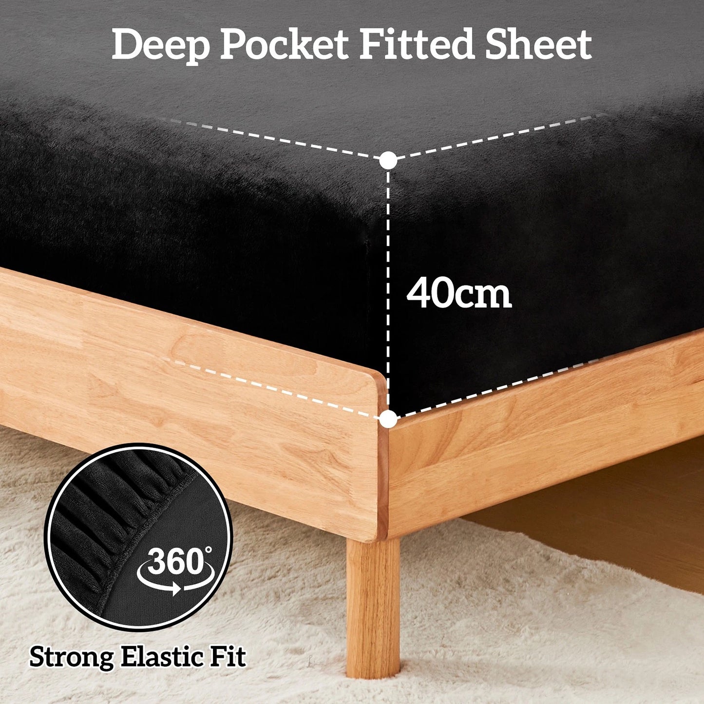 Black Warm Flannelette Fitted Sheet and Pillowcase Set No Flat Sheet
