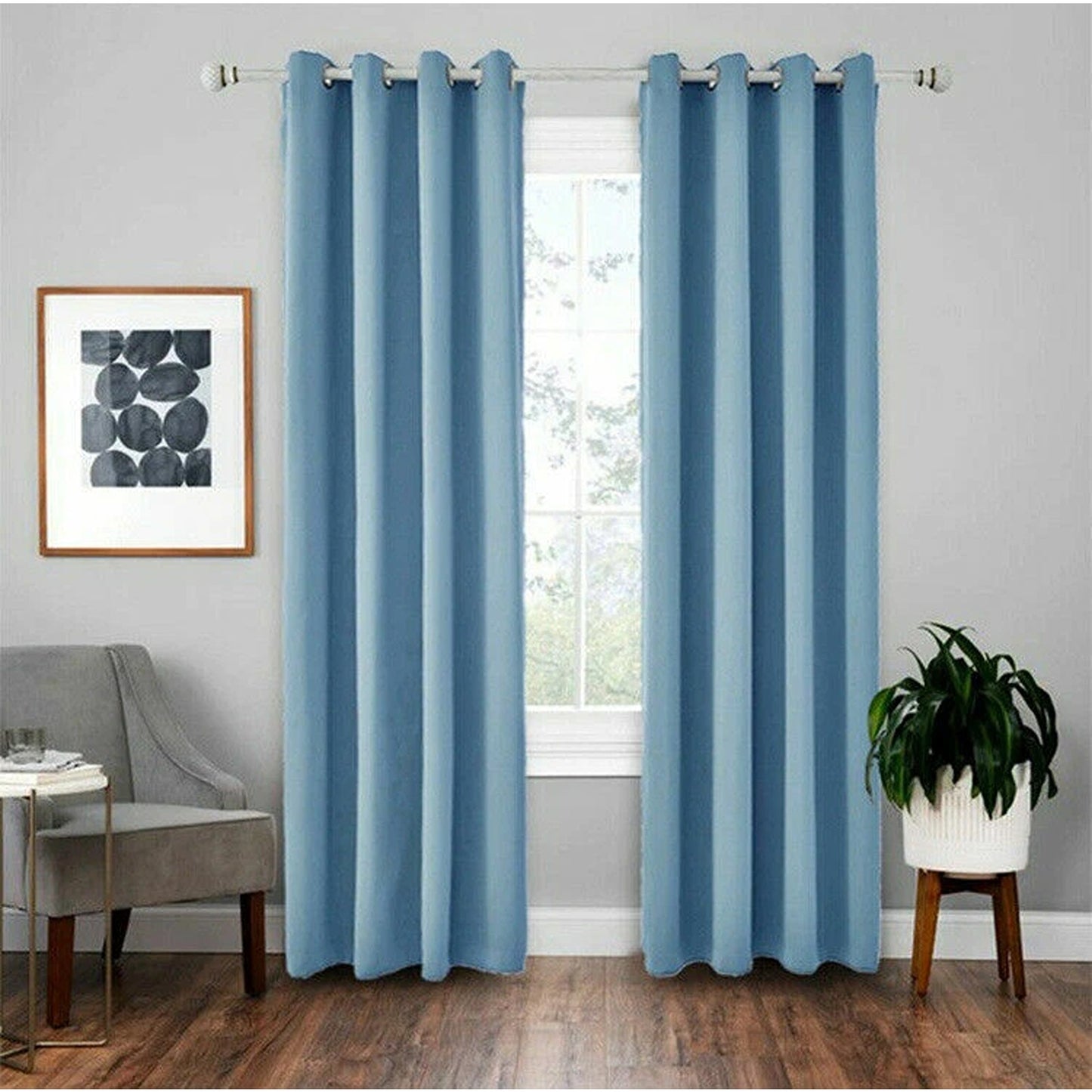 2x Eyelet Blackout Curtains Blockout Drapes for Bedroom Window Pair - Blue