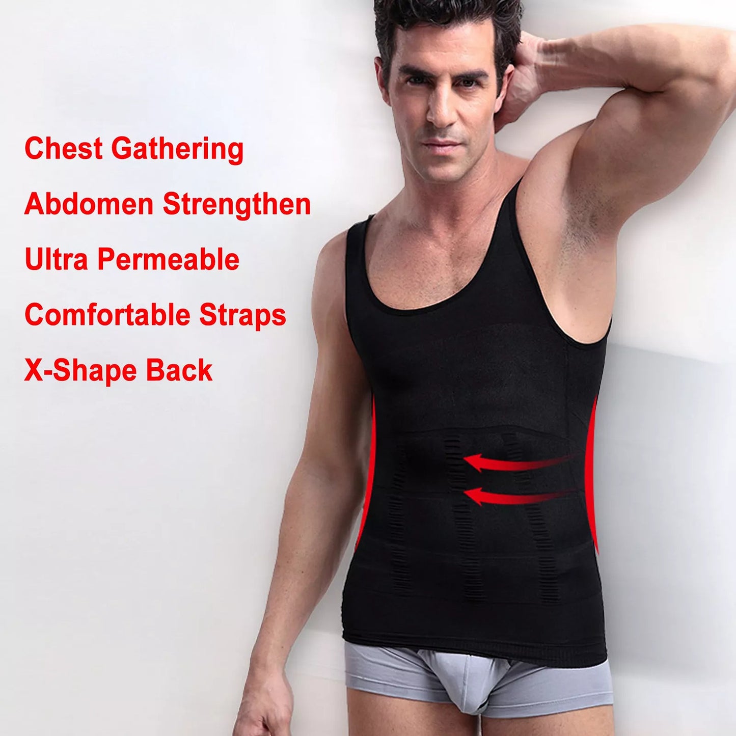 Slim Fit Compression Vest for Men Body Shaper Undershirt - Black