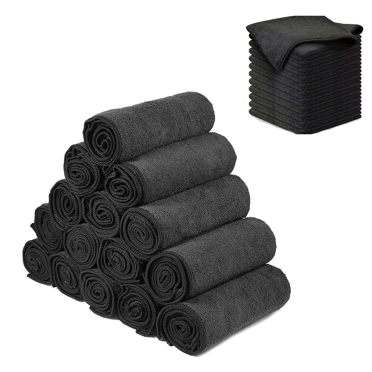Microfiber Cleaning Cloths Towels Black 25x25cm 20 Pack
