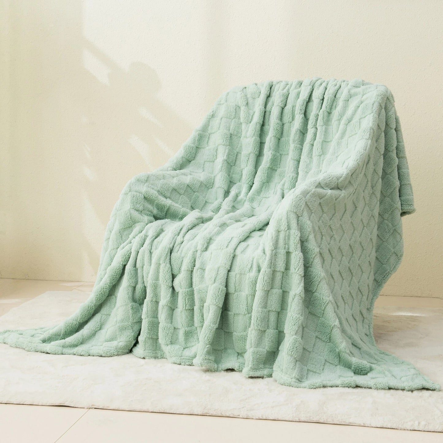 Warm Soft Throw Blanket Plaid Coral Fleece for Couch or Bed - Sage Green