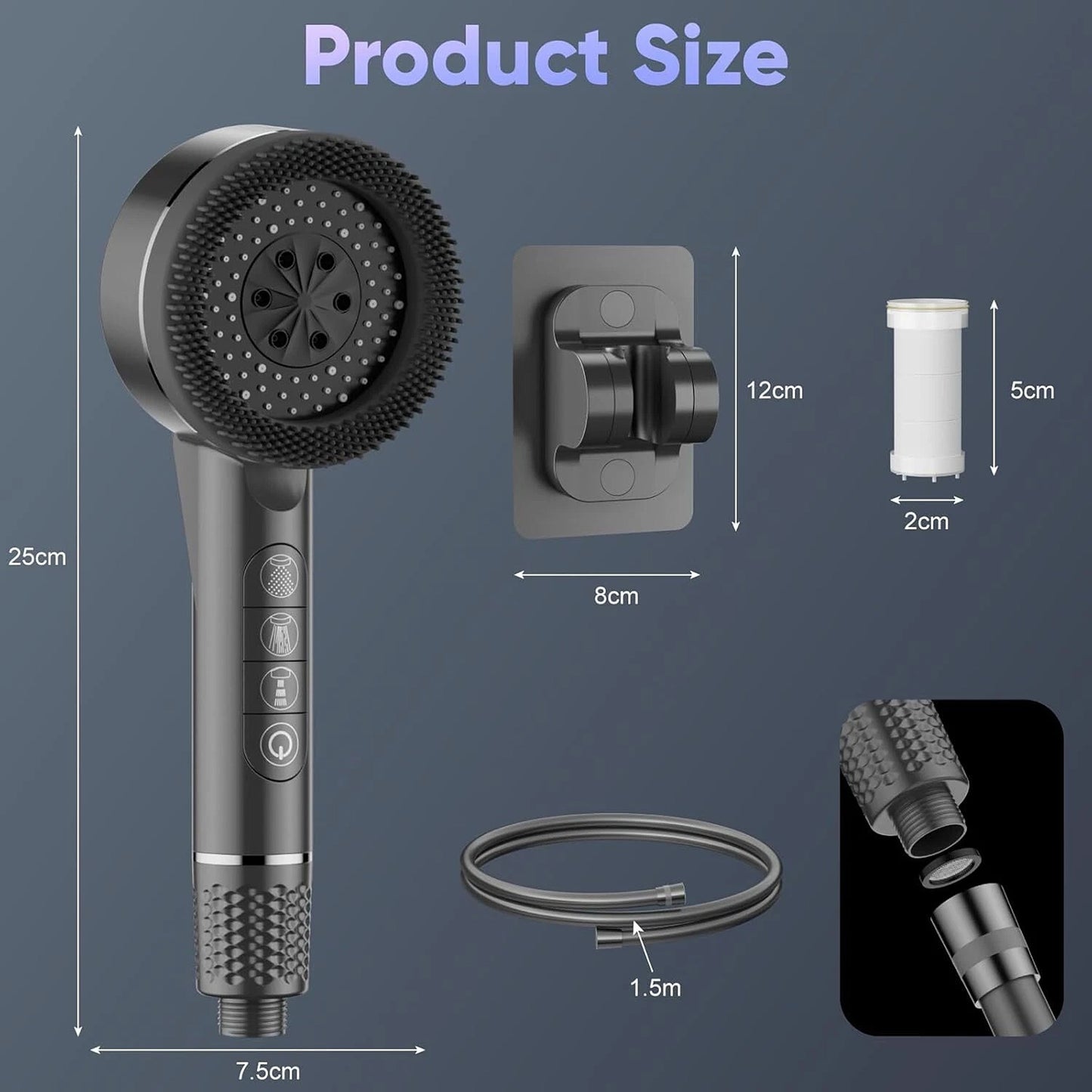 High Pressure Shower Head with Massage Function and Water Filter