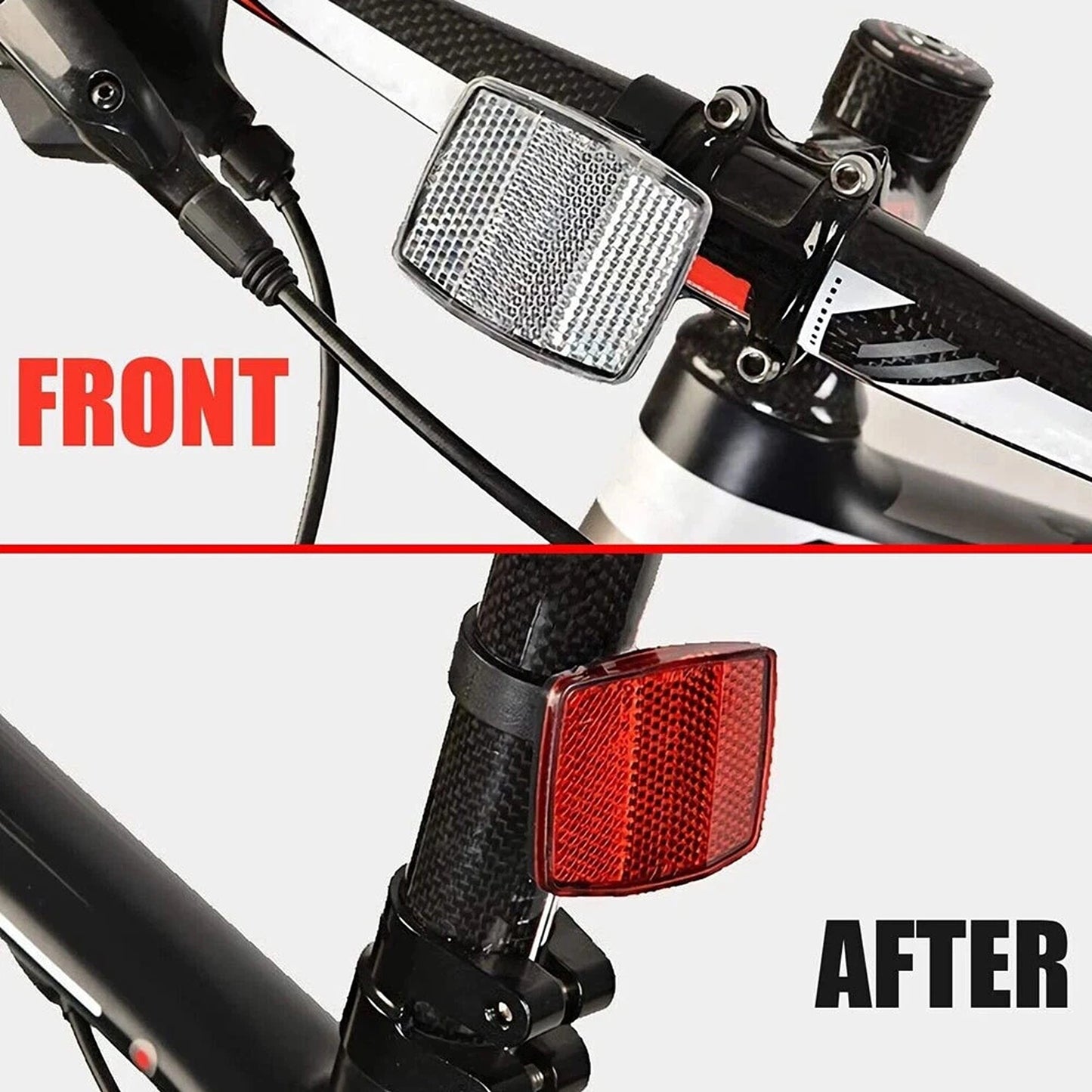 2PCS Bike Reflectors Front and Rear Handlebar Mount Red and White
