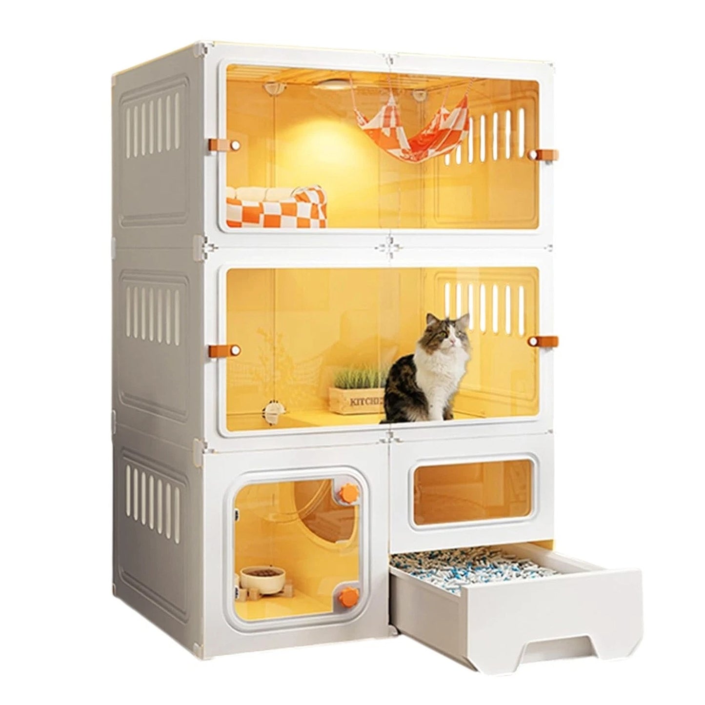 Indoor Cat House Furniture with Litter Compartment