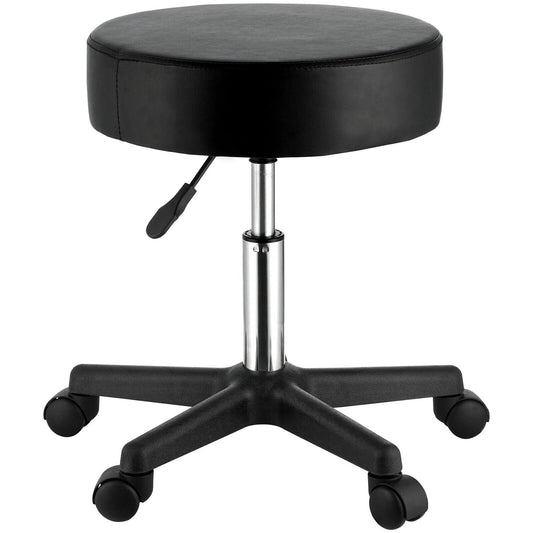 Height Adjustable Rolling Stool PU Leather Swivel Chair with Wheels