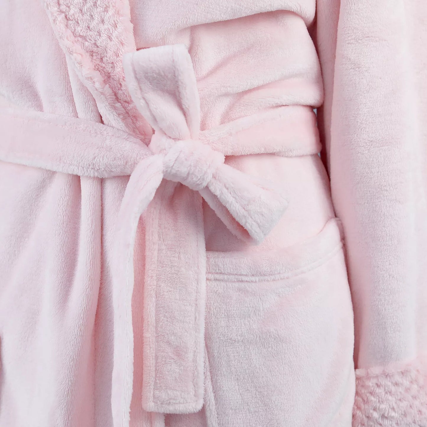 Flannel Fleece Bathrobe for Women and Men Lounge Dressing Gown - Light Pink