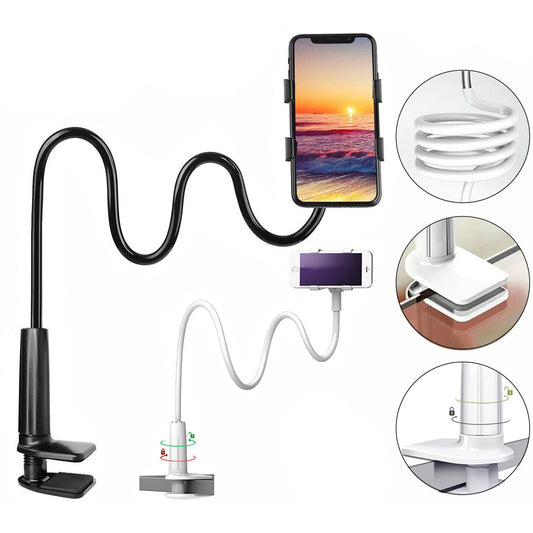 Flexible Mobile Phone Holder with Clip Mount for Bed and Desk