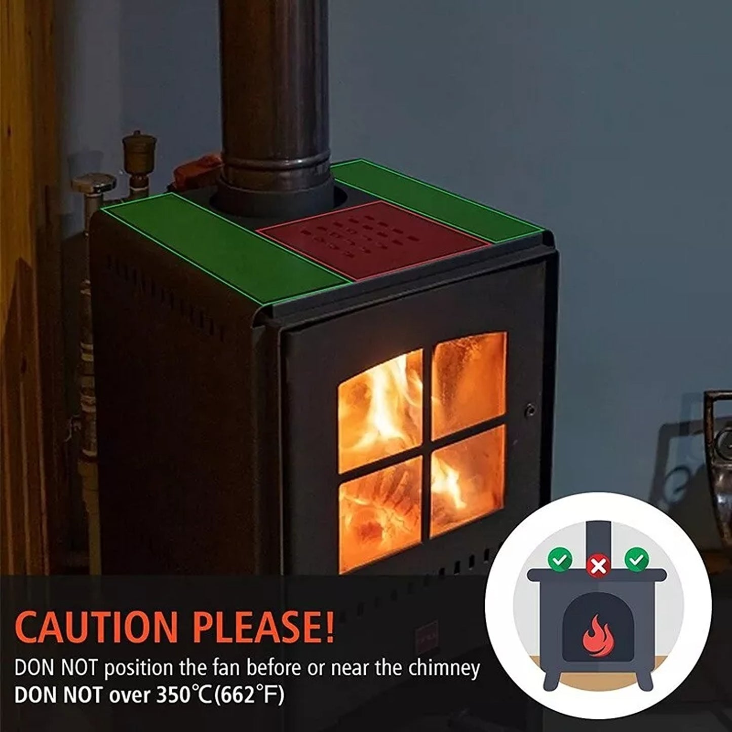 6 Blade Heat Powered Stove Fan for Wood Burner and Log Fire