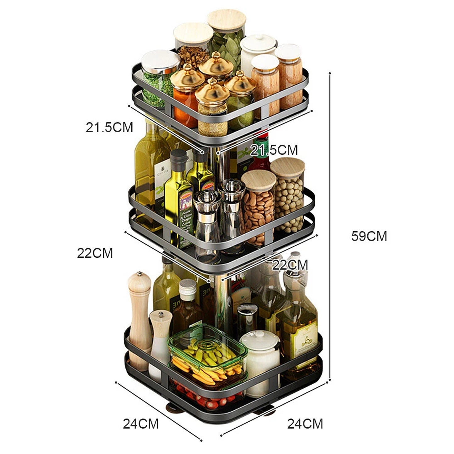 Bathroom and Kitchen Spice Rack Makeup Organizer Shelf Rotates Freely