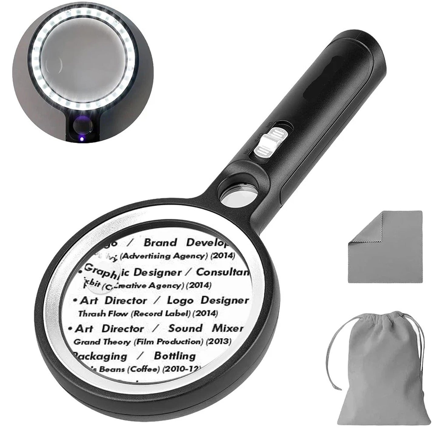 LED Magnifying Glass with 10x 20x 45x Zoom for Reading and Inspection