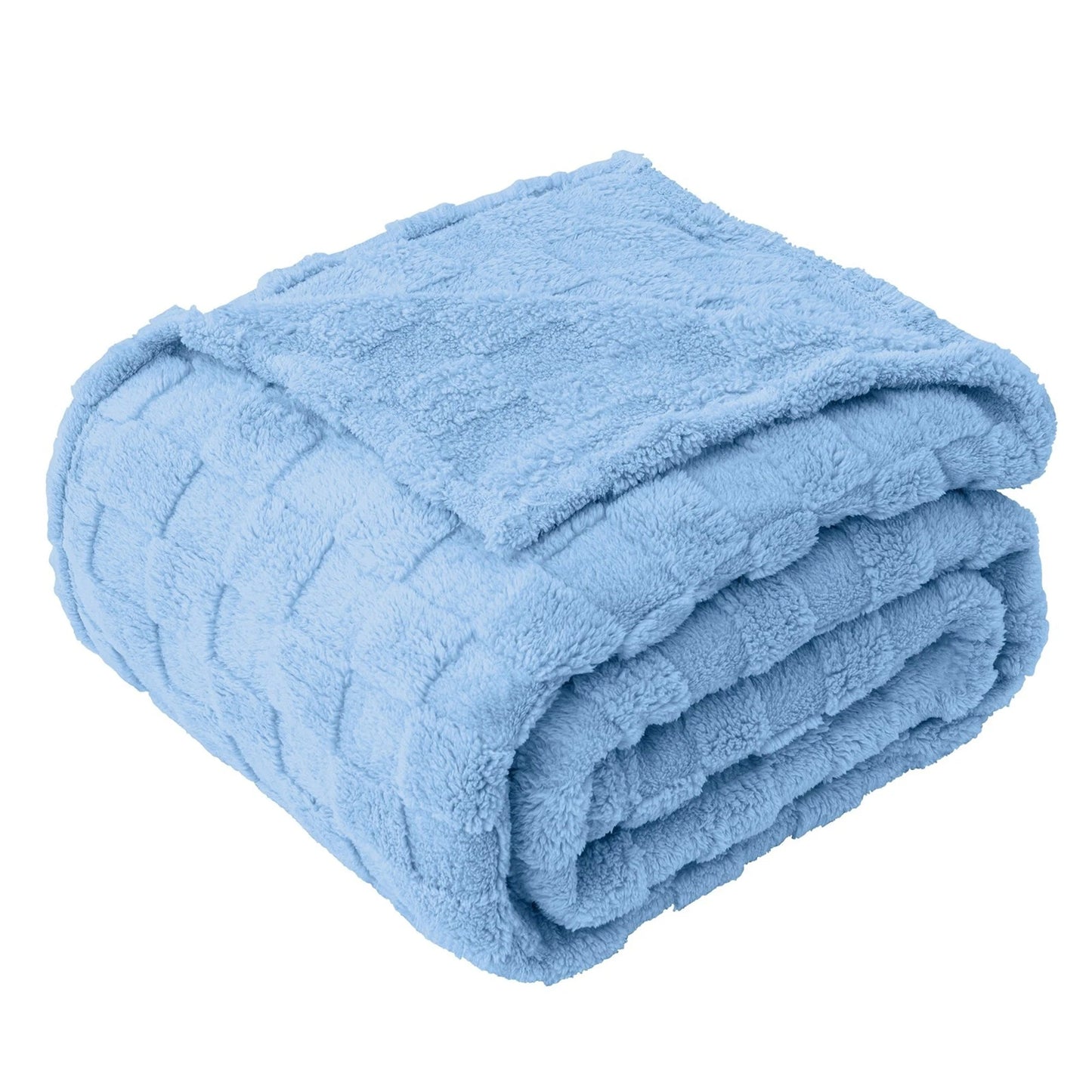 Warm Soft Throw Blanket Plaid Coral Fleece for Couch or Bed - Blue