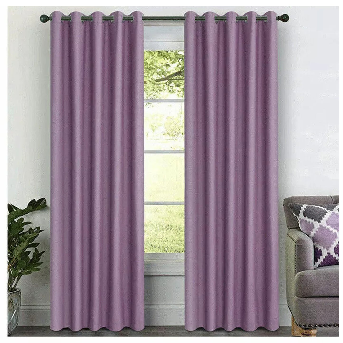 2x Eyelet Blackout Curtains Blockout Drapes for Bedroom Window Pair - Purple