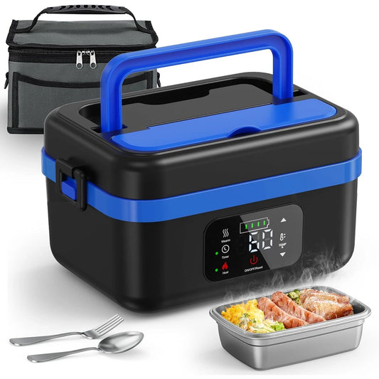 Blue Portable Heated Lunch Box With 8000mAh Battery Electric Food Warmer