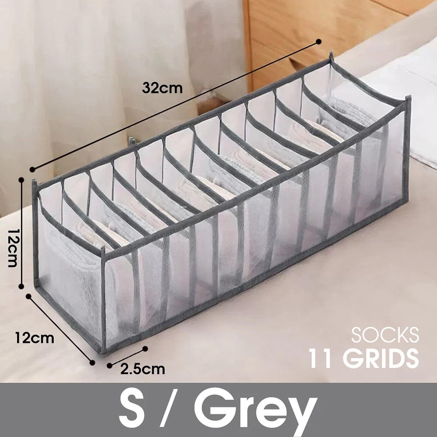 Clothes Organizer Wardrobe Storage Box Drawer Divider Mesh in Multiple Sizes