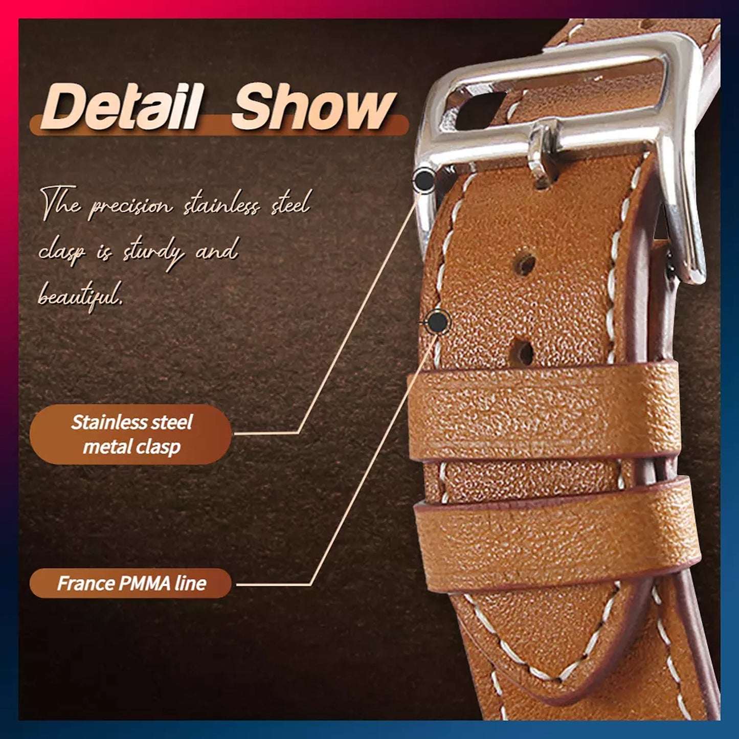 Genuine Leather Strap for Apple Watch Series 8 7 6 5 4 3 SE - Light Brown