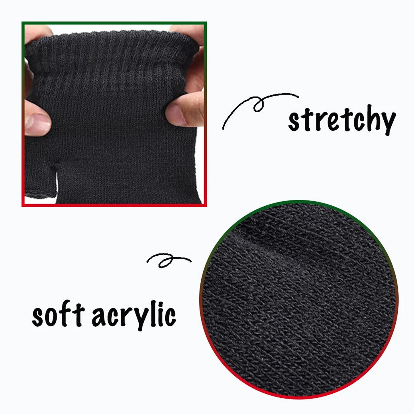Black Fingerless Knitted Winter Warm Gloves Soft Half Finger Mittens Unisex