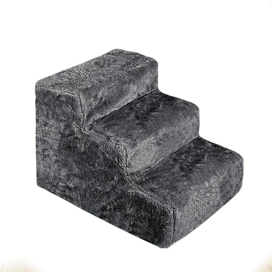 3 Step Portable Pet Stairs Soft Plush Ladder for Dogs and Cats with Washable Cover