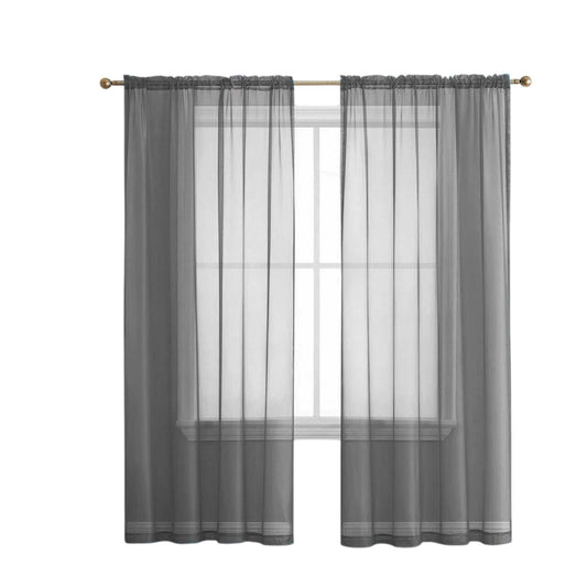 Dark Grey 2 Panel Sheer Organza Voile Curtains Rod Pocket Window Drape 140x213cm